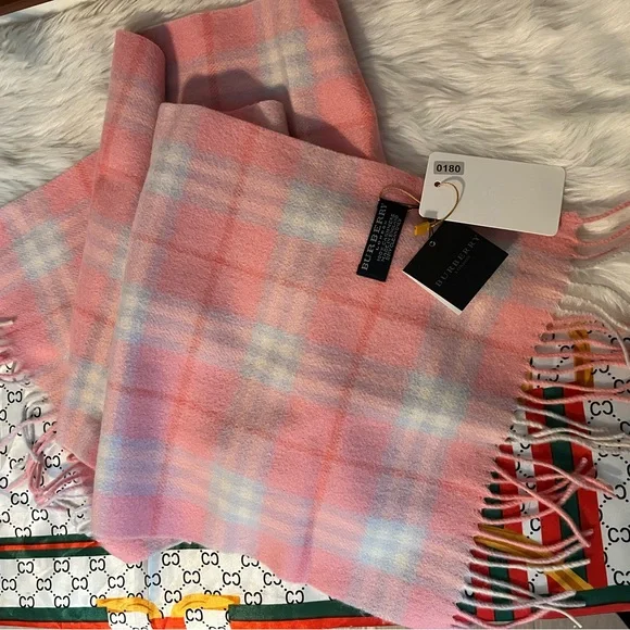 Burberry Pink Plaid cashmere Fringe Scarf - Picture 3 of 3
